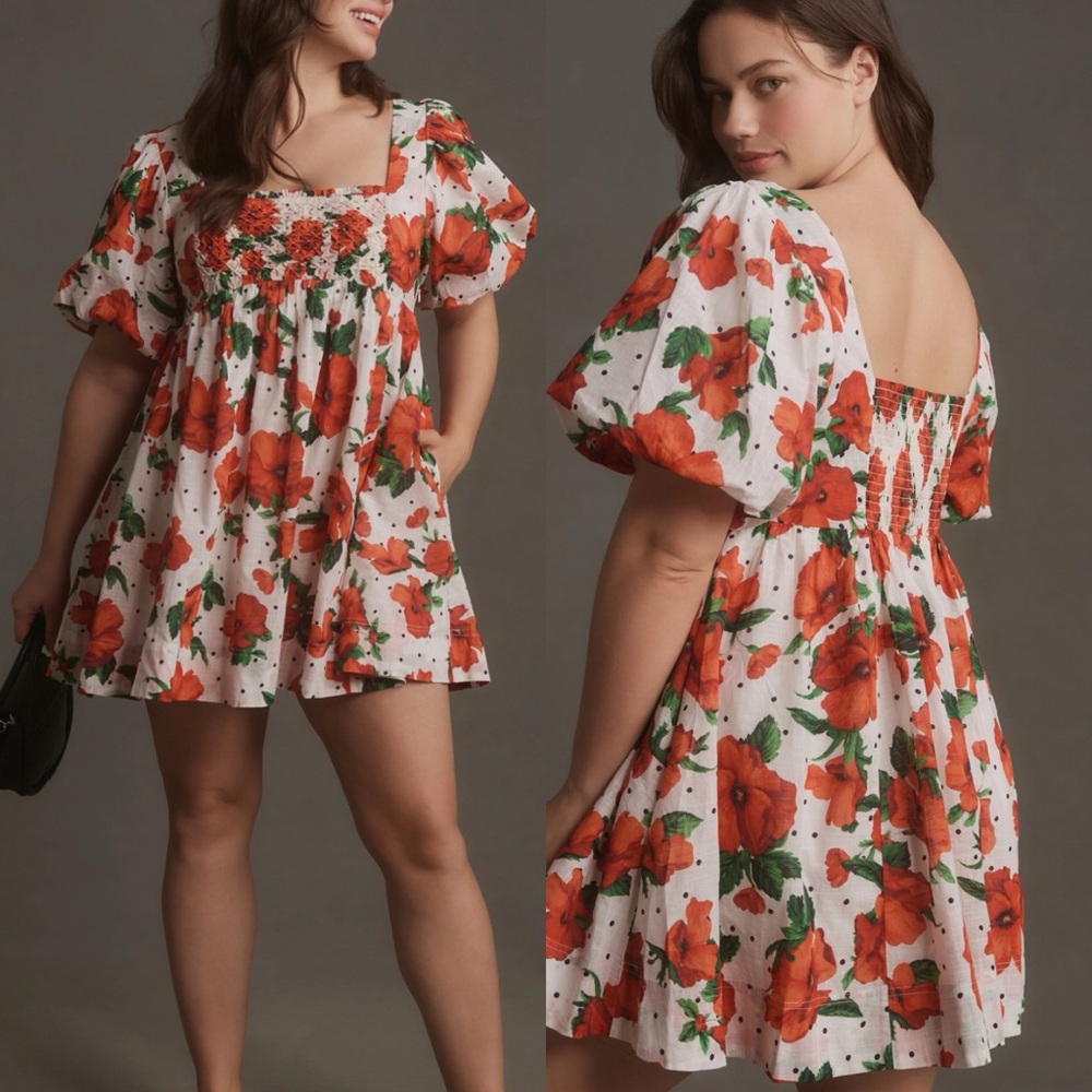 Anthropologie Maeve Square Neck Smocked Babydoll Dress